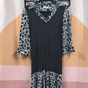 Calvin Klein Black and White Layered Dress